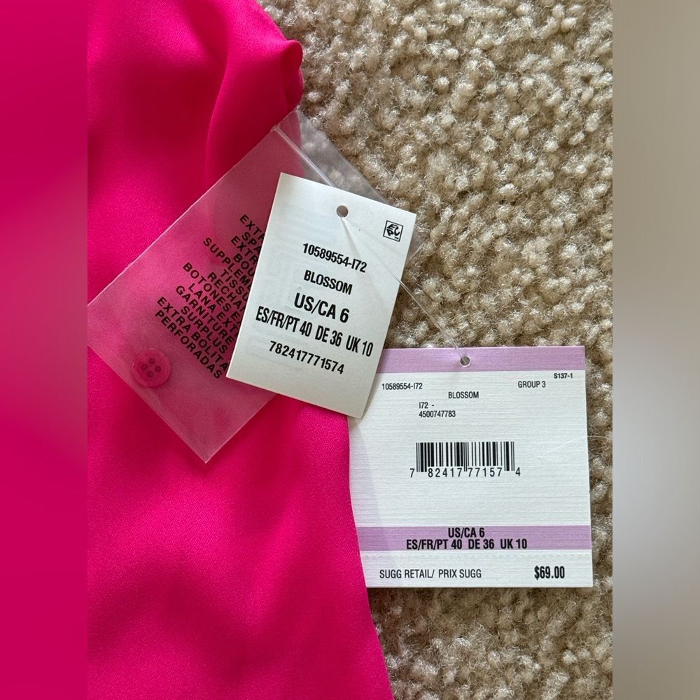 NWT Anne Klein Sleeveless Neck Tie Bright Pink Button Down Blouse Sz 6 - Picture 5 of 9